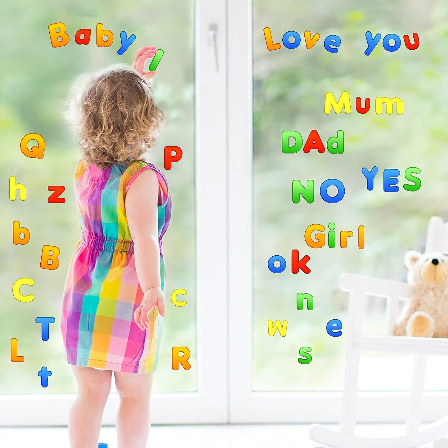 Alphabet Thick Gel Window Clings Reusable Glass Window Stickers for Kids Home Office Wall Decor School Party Supplies