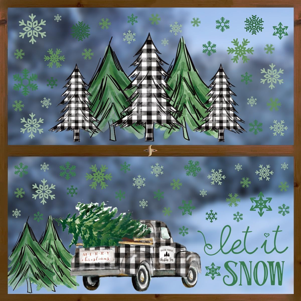 Christmas Window Gel Sticker, Xmas Tree Snow Truck for Home Party Supplies Shop Window Glass Display Decoration