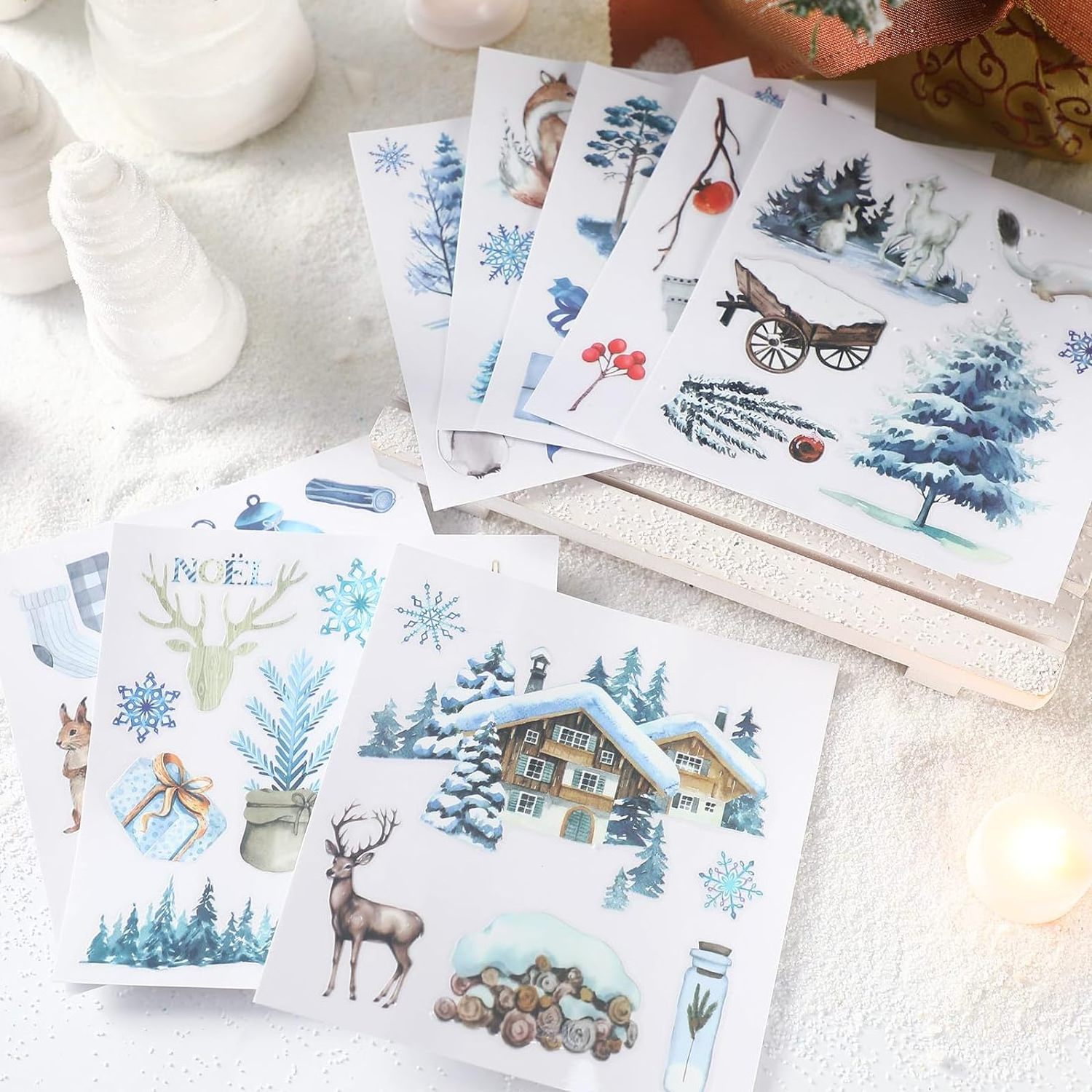 Winter Transfers Stickers Snow Style Scrapbook Stickers Decals for DIY Wood Furniture Fabric Journal Dairy Envelope Crafts