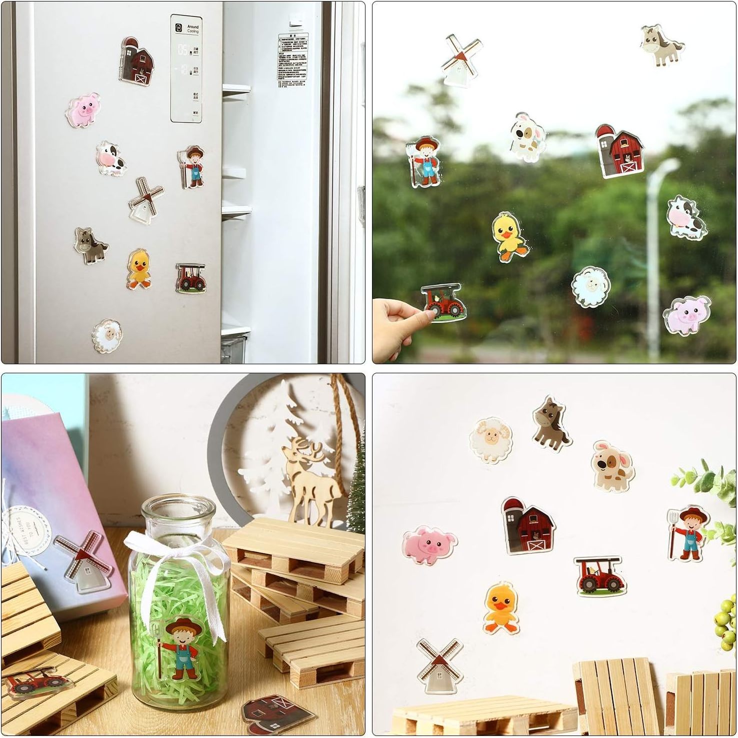 Farm Animals Thick Gel Clings Removable and Reusable Window Clings Decals Stickers for Kids Party Supplies Decorations