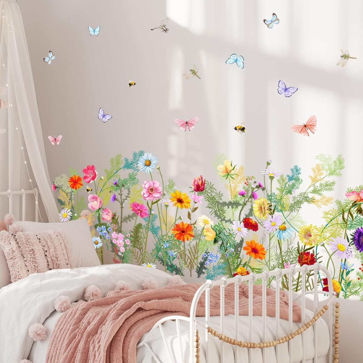 Floral Print Electrostatic Window Film,Butterfly Bouquet Window Film,Oil Proof Waterproof Sticker Wall Art Decor Window Clings