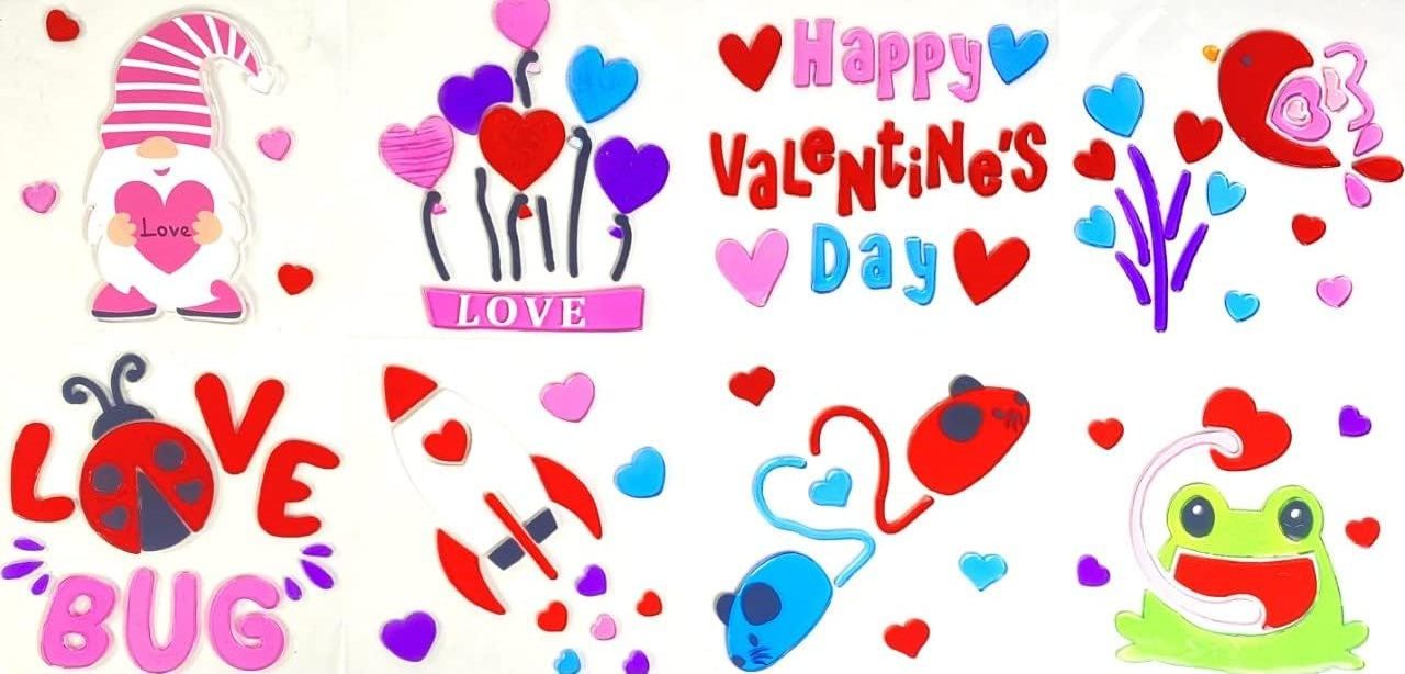 Valentines Day Hearts Gel Sticker Window Clings Decoration Bundle