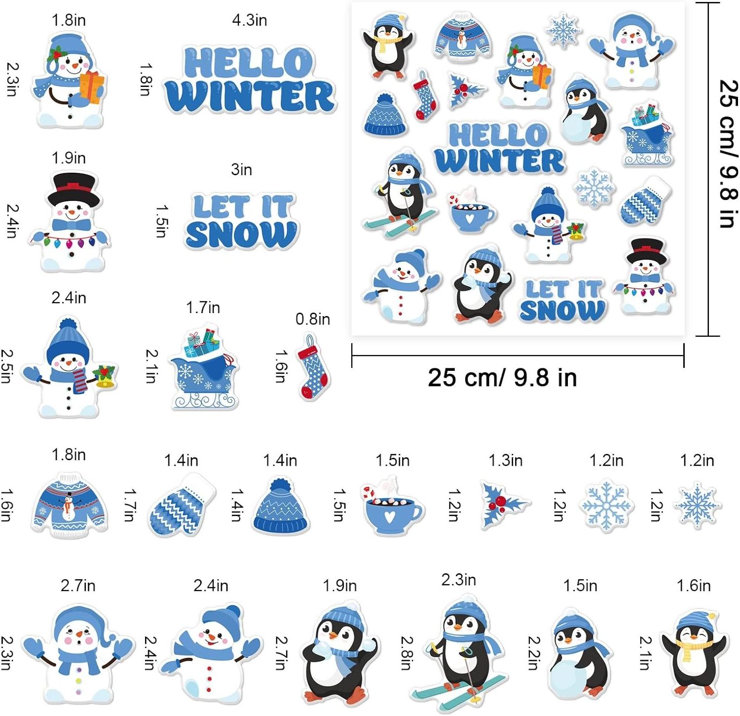 Winter Snowman Penguin Snowflake Window Thick Gel Clings for Home Classroom Nursery Christmas Winter Party Supplies Gift