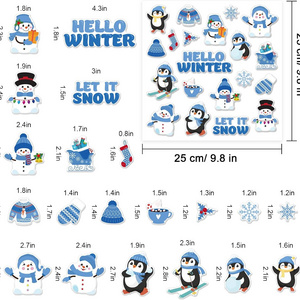 Winter Snowman Penguin Snowflake Window Thick Gel Clings for Home Classroom Nursery Christmas Winter Party Supplies Gift