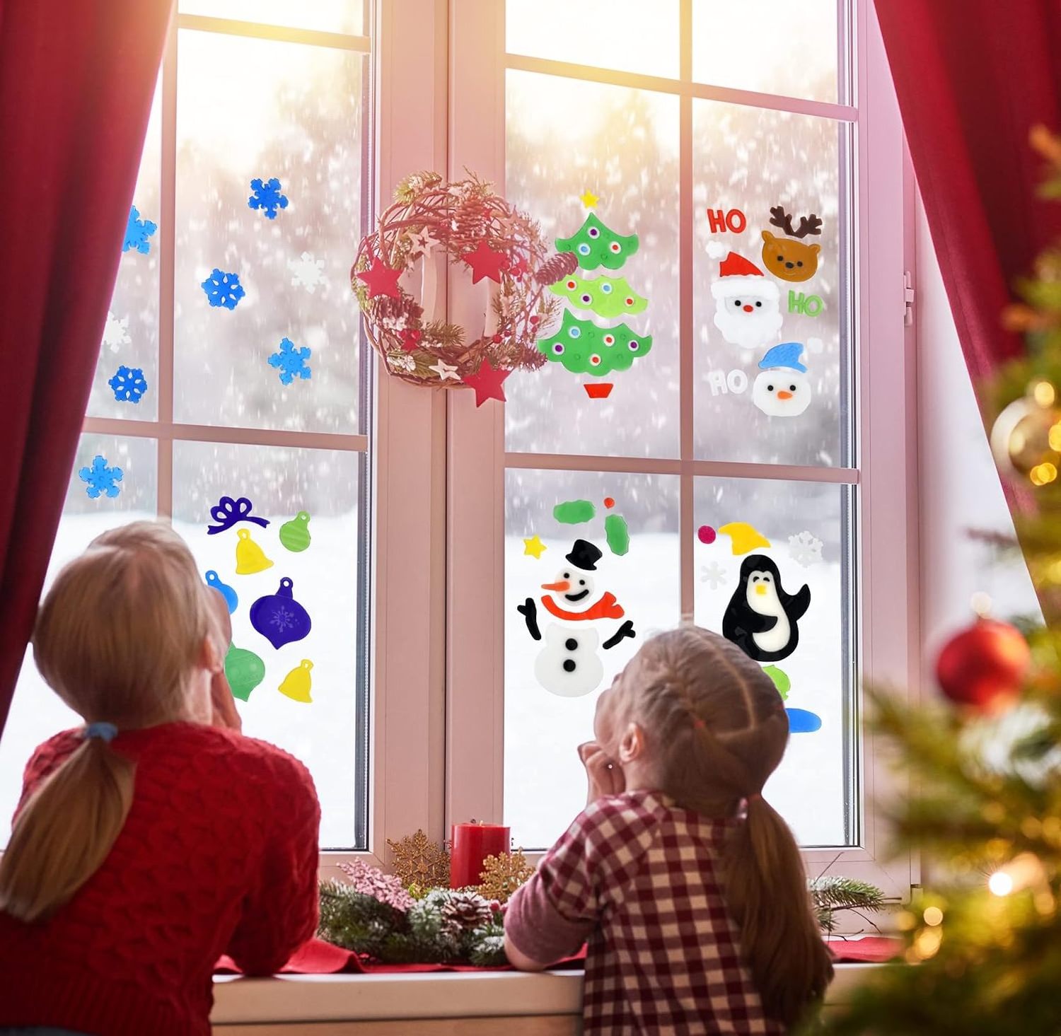 Christmas Window Gel Sticker Happy Holiday Sticker Decal Decorations  For Seasonal Classroom Party Supplies Accessories