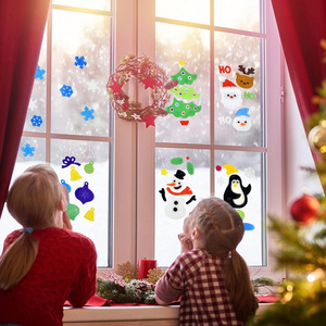 Christmas Window Gel Sticker Happy Holiday Sticker Decal Decorations  For Seasonal Classroom Party Supplies Accessories