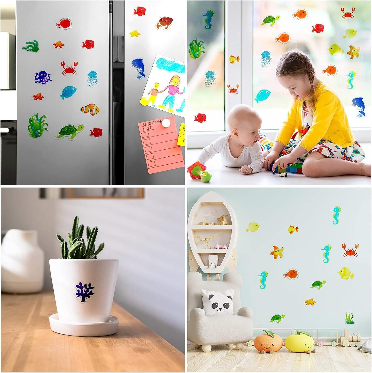 Sea Animals Window Gel Clings Stickers for Toddlers Kids Adults Home Airplane Classroom Nursery Sea Animals Party Supplies