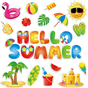 Summer Beach Hawaiian Tropic Window Gel Stickers Reusable Gel Decals for Home Classroom Window Summer Party Supplies Gift