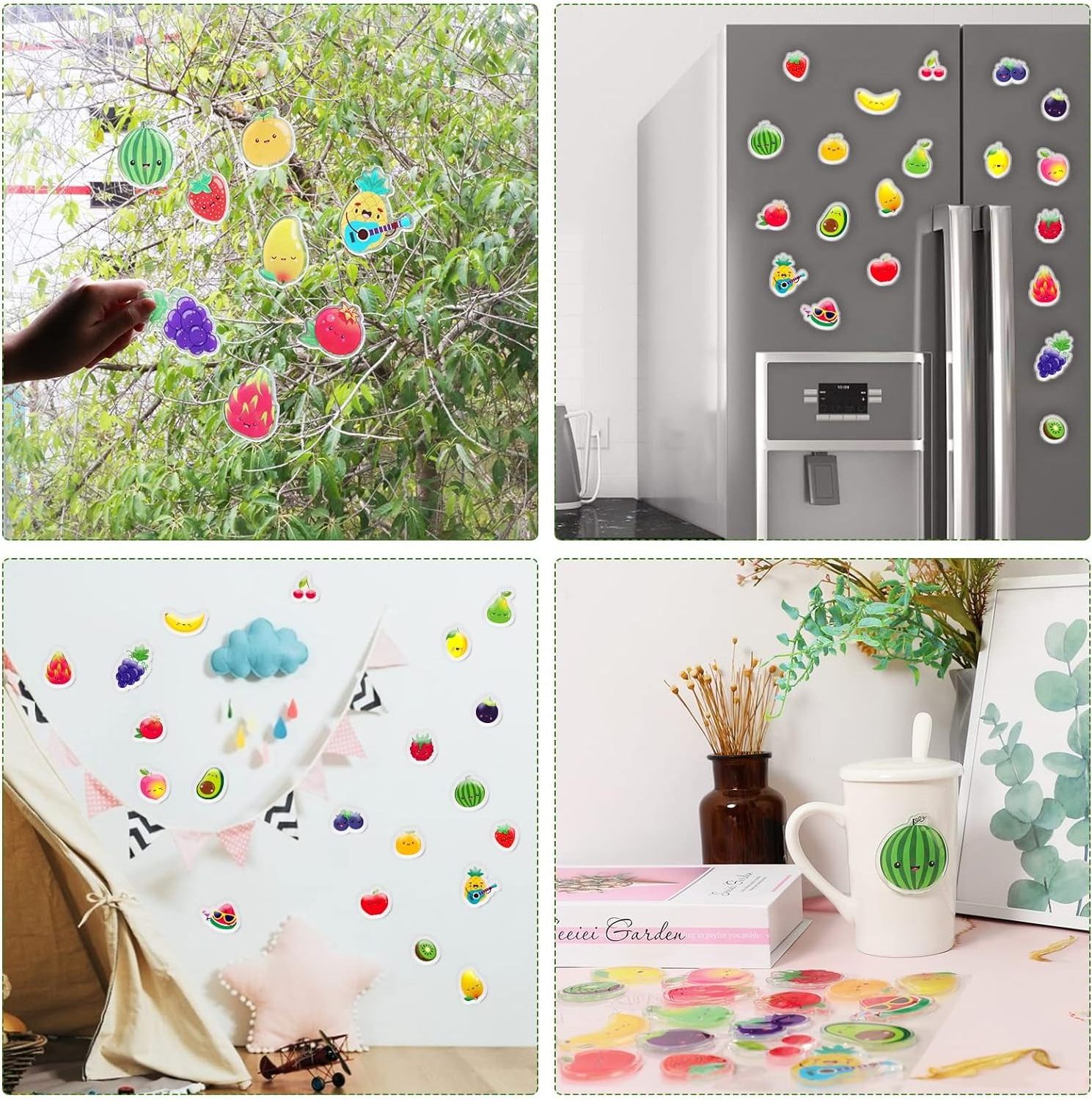 Fruits Window Thick Gel Stickers for Kids Toddlers and Adults Home Classroom Nursery Fruits Party Supplies Decorations