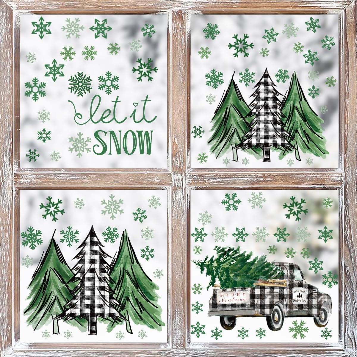 Christmas Window Gel Sticker, Xmas Tree Snow Truck for Home Party Supplies Shop Window Glass Display Decoration