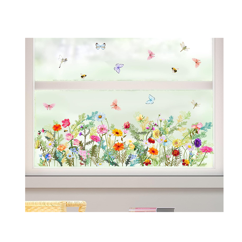 Floral Print Electrostatic Window Film,Butterfly Bouquet Window Film,Oil Proof Waterproof Sticker Wall Art Decor Window Clings