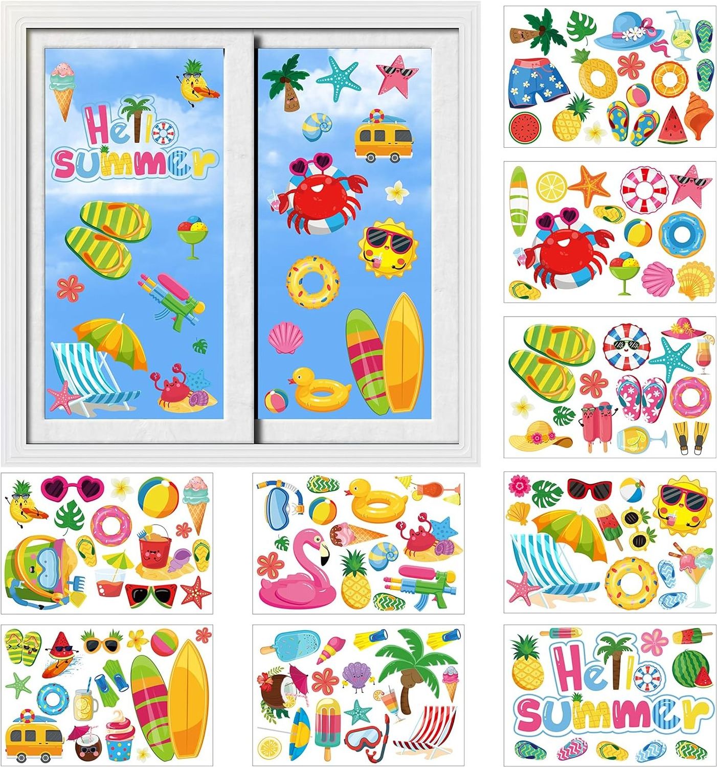 Window Clings Stickers Art Seasons Decals for Tropical Summer Pool Party Baby Shower School Home Accessories Party Supplies Gift