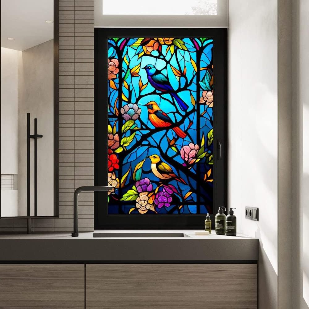 Colored Electrostatic Glass Sticker, No Glue-Stained Glass Window Privacy Film, Kitchen Bedroom Door Home Decor Decal