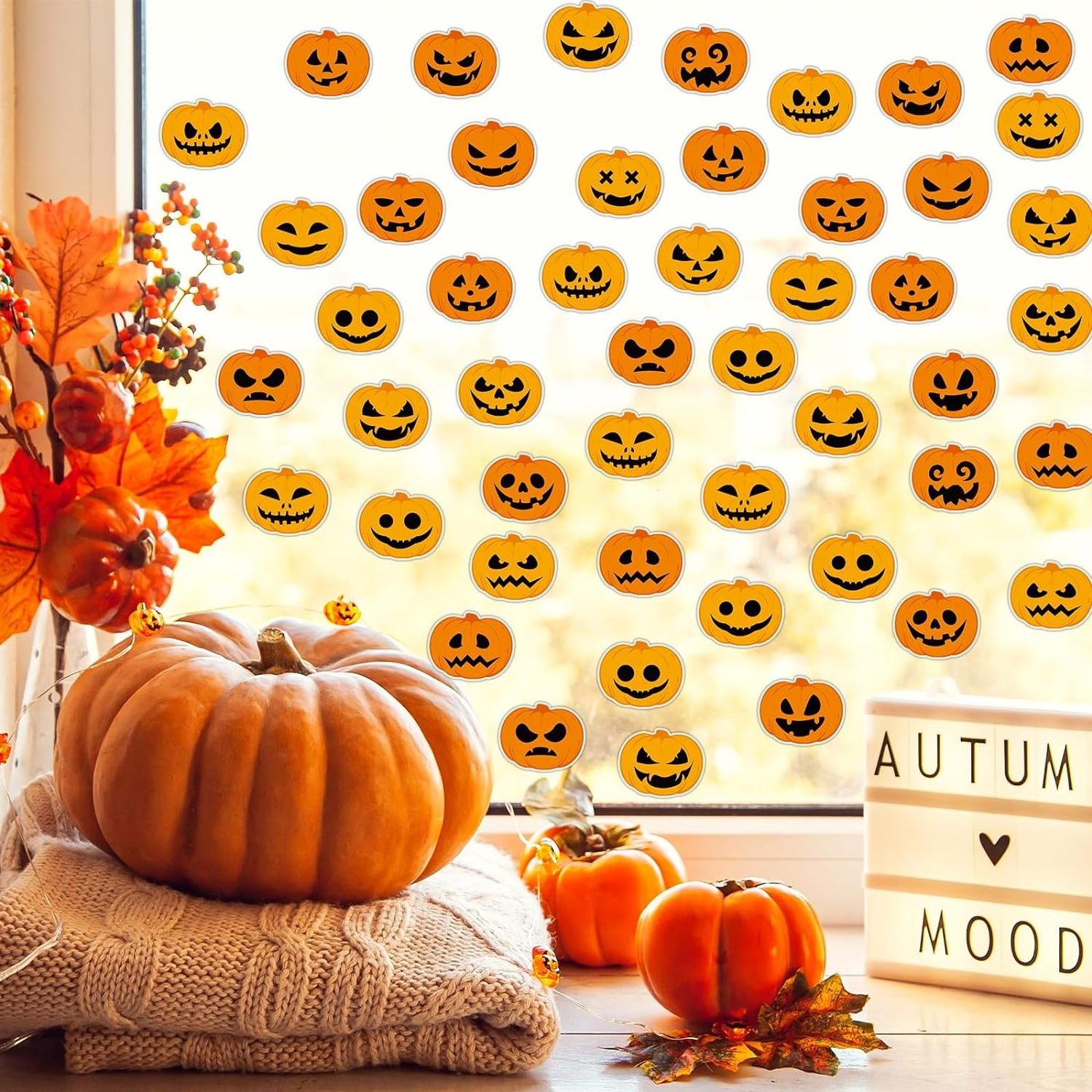 Halloween Pumpkin Thick Gel Sticker Halloween Pumpkin Window Clings Decals for Kids  Home Classroom Nursery Halloween Party