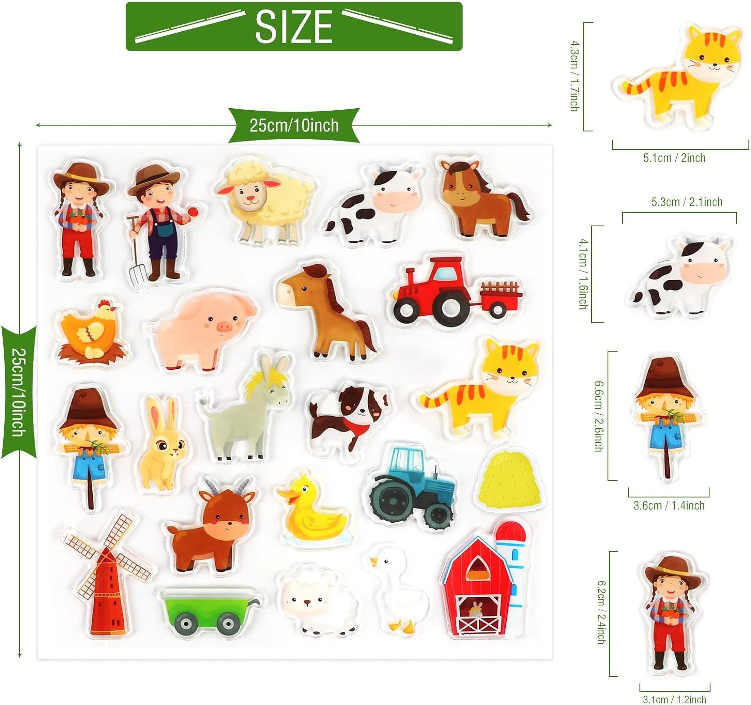 Removable Thick Gel Farm Animals Window Cling for Kids and Adults Home Classroom Nursery Farm Party Supplies Decorations