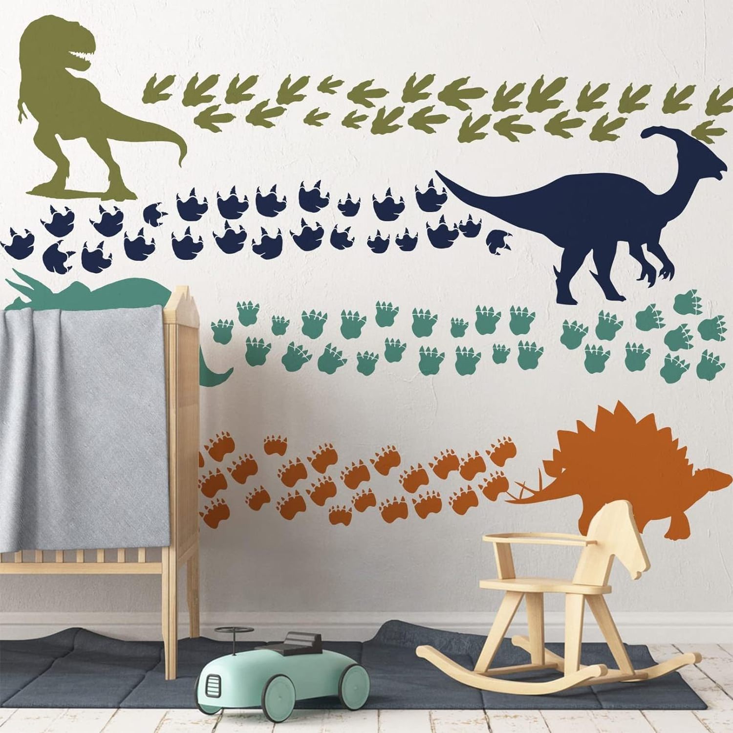 Watercolor Dinosaur Footprints Floor Decals Removable Vinyl Footprints Wall Decal for Baby Nursery Bedroom Home Decor