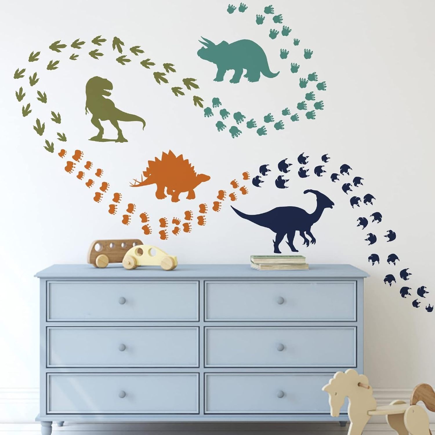 Dinosaur Footprints Wall Decals Stickers For Nursery Baby Bedroom Playroom , Watercolor Animal Toddler Kids Room Decor Gift