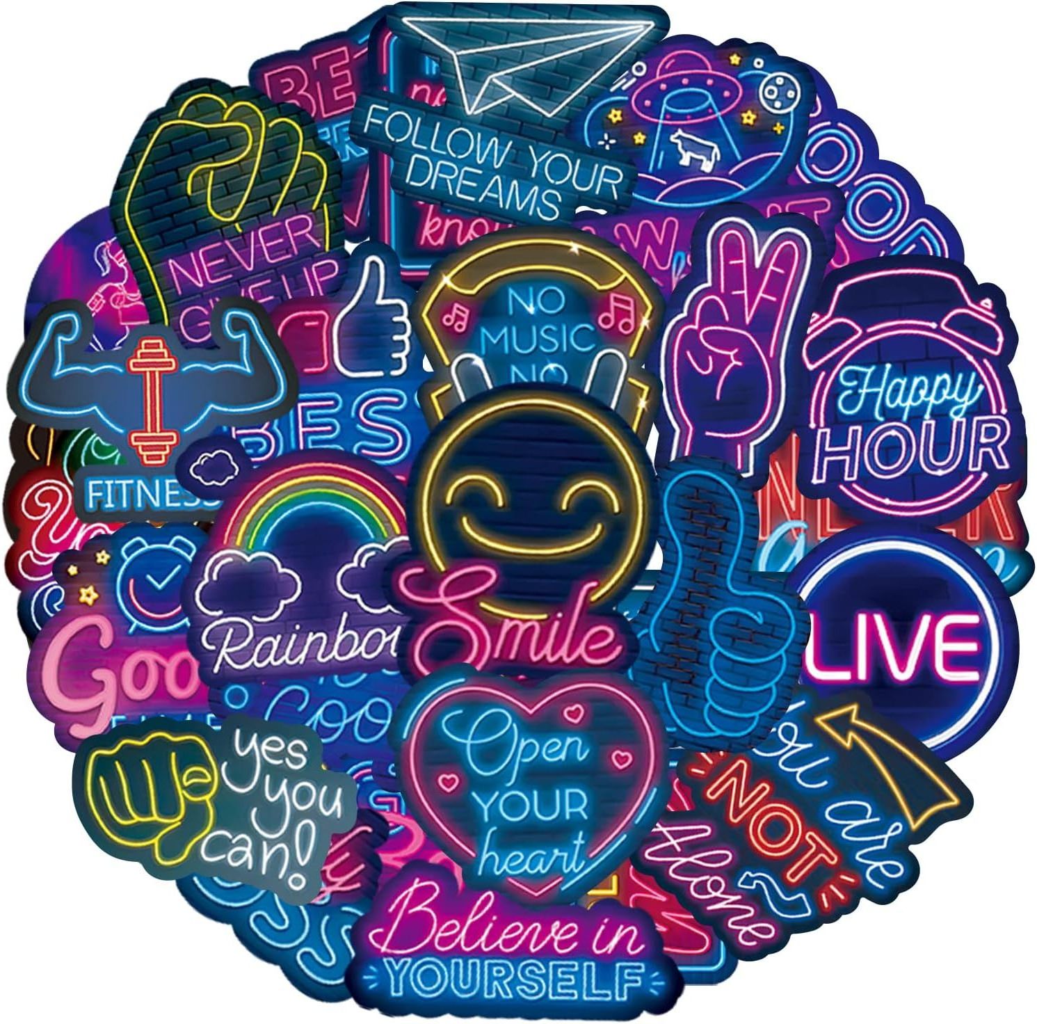 Neon Motivational Stickers for Teens Adults Kids Positive Quotes Sticker Pack Waterproof Vinyl Decals for Water Bottle