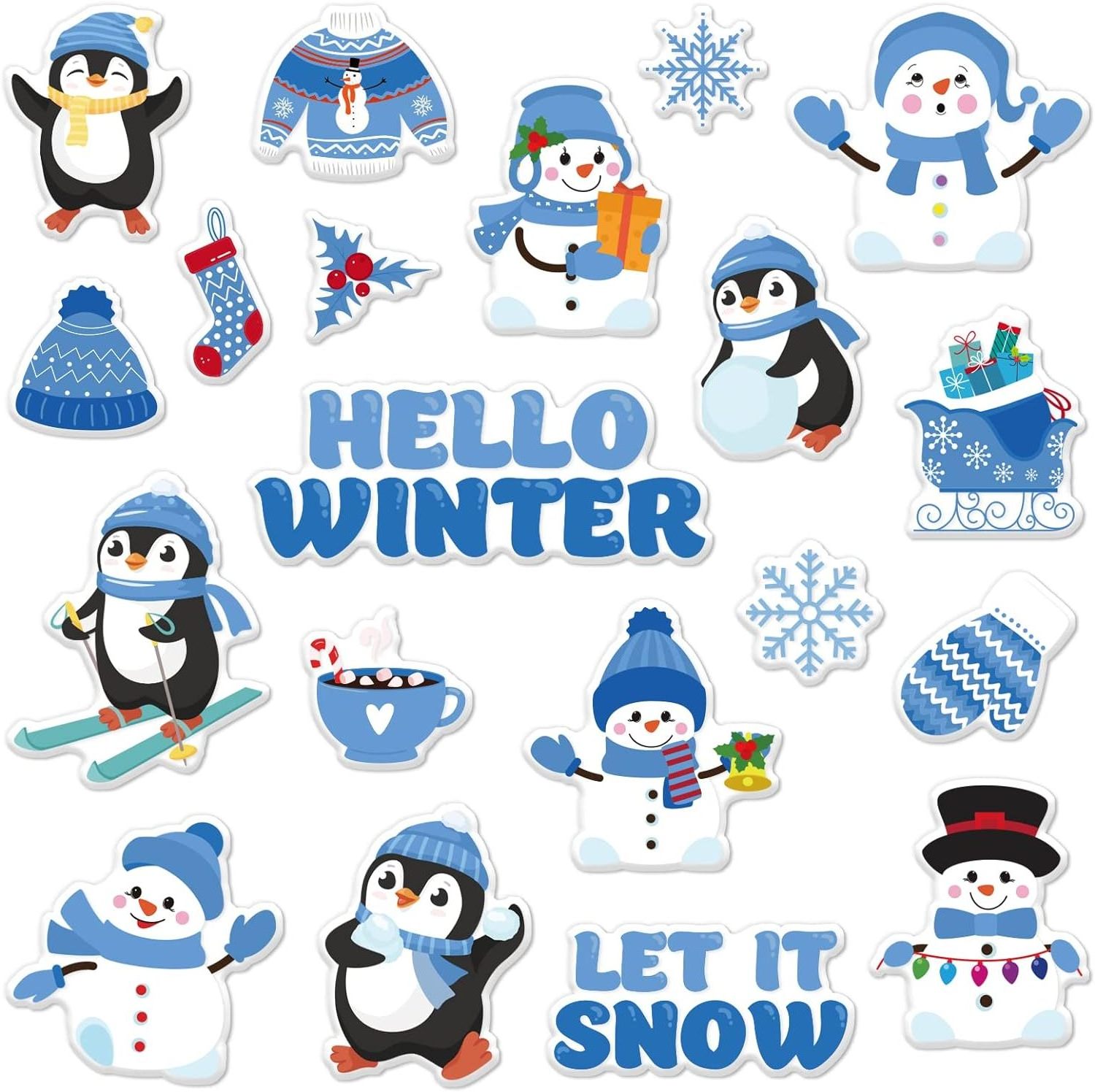 Winter Snowman Penguin Snowflake Window Thick Gel Clings for Home Classroom Nursery Christmas Winter Party Supplies Gift