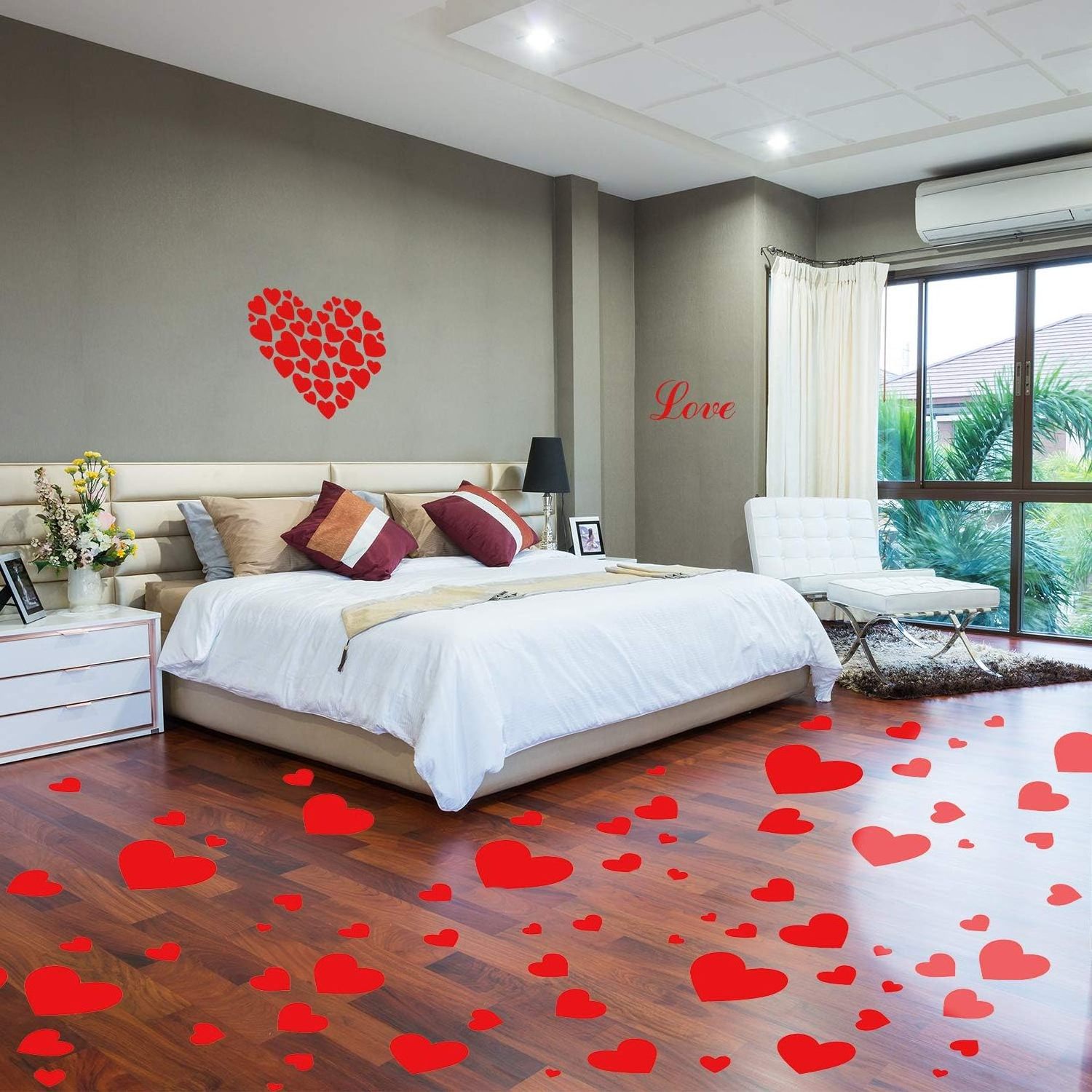 Valentine's Day Heart Floor Decals Stickers Mixed Size Heart Window Stickers Red Heart Love Decorative Decal Party Decor Vinyl