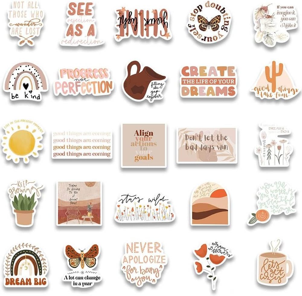 Boho Inspirational Words Stickers , Motivational Sticker Pack for Teacher Students Teens Kids Adult Customized Vinyl Sticker Xx