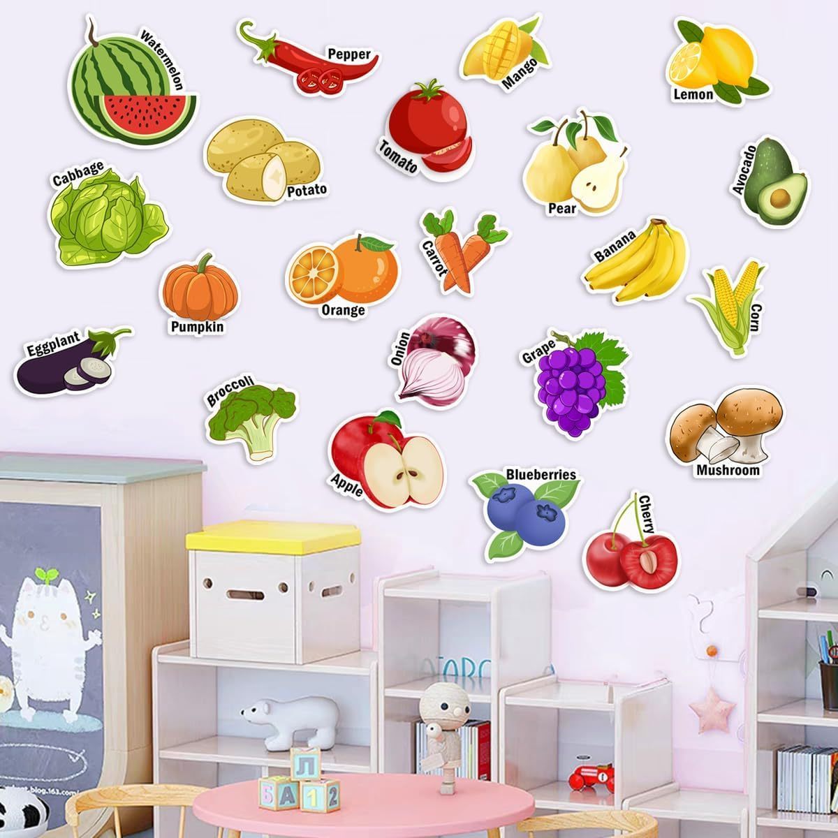 Factory Price Thick Gel Clings Window Decals Reusable Cute Fruits Vegetables Party Supplies Decor for Kids Adults Ornaments