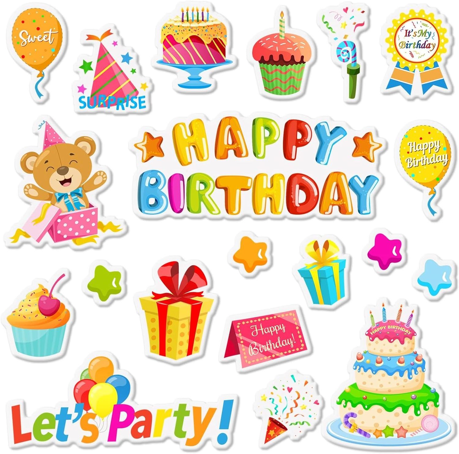 Happy Birthday Window Gel Decals Birthday Cake Gifts Balloons Gel Stickers for Birthday Party Supplies School Home Decoration