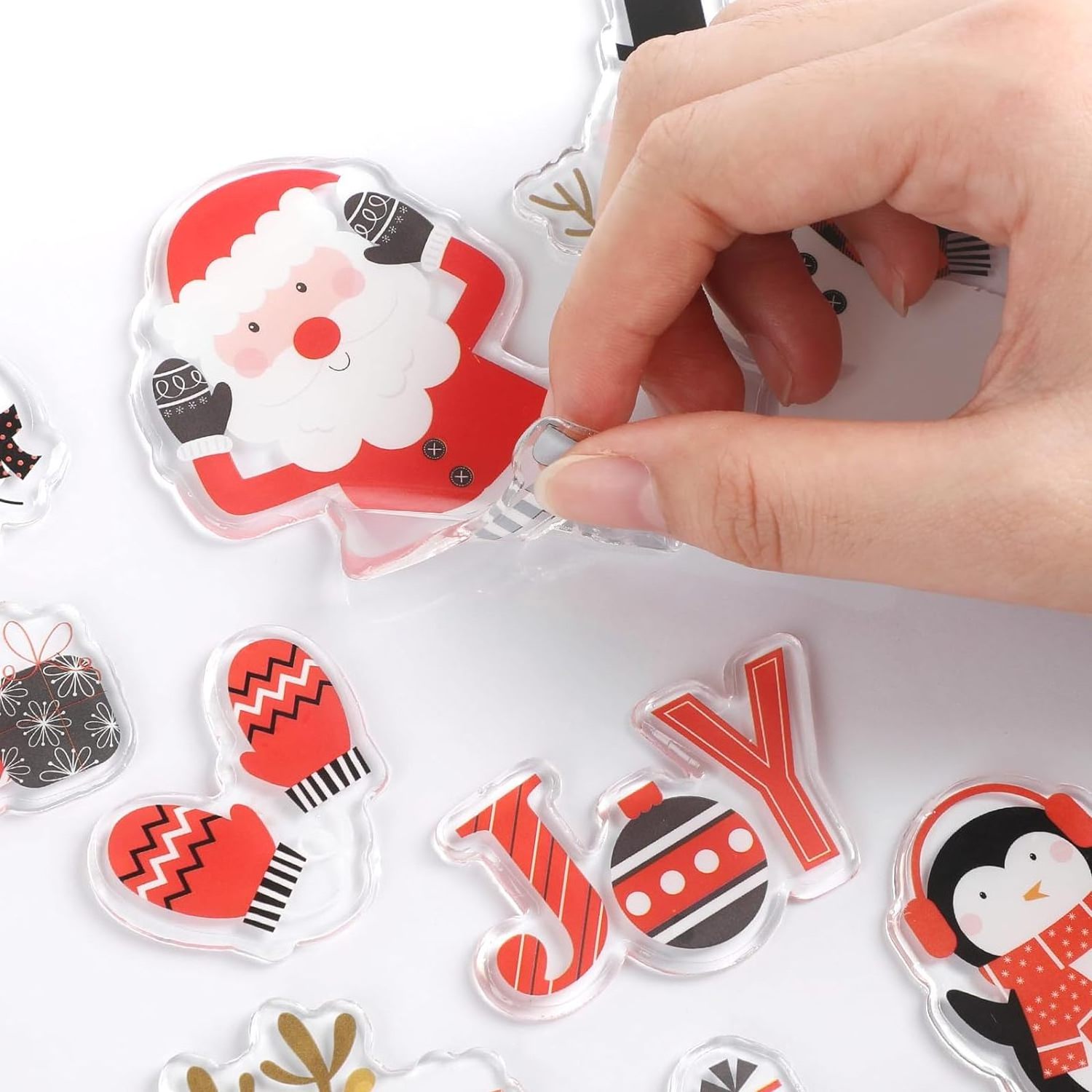 Reusable Christmas Gel Clings,Xmas Tree Santa Claus Penguin Elk Snowman Stickers for Window Home Mirrors Decoration