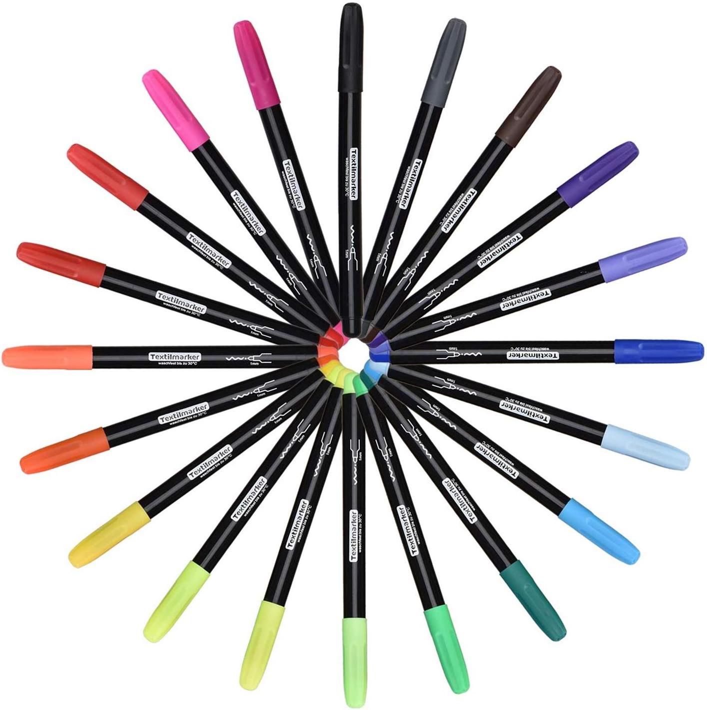 24-Color Fabric Markers Pens Set - Non Toxic Fabric Paint Fine Point Textile Marker Pen