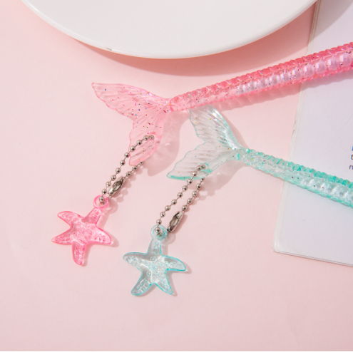 Hot Selling Cute Cartoon Shape Creative Crystal Glitter Gel Pen Fishtail Pendant Fancy Gel Pen Sign Pen For Student