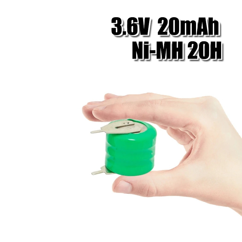 3.6V 20mAh Button Cell 12H 20H Ni-MH Rechargeable Battery Pack with Solder Pins