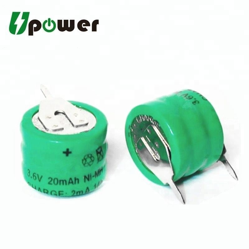 3.6V 20mAh Button Cell 12H 20H Ni-MH Rechargeable Battery Pack with Solder Pins