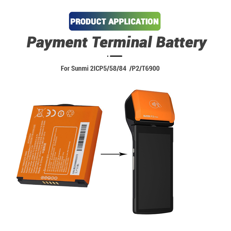 Li-polymer 7.6V 2480mAh Replacement 2ICP5/58/84 T6900 lipo battery for Summi P2 POS Payment Terminal