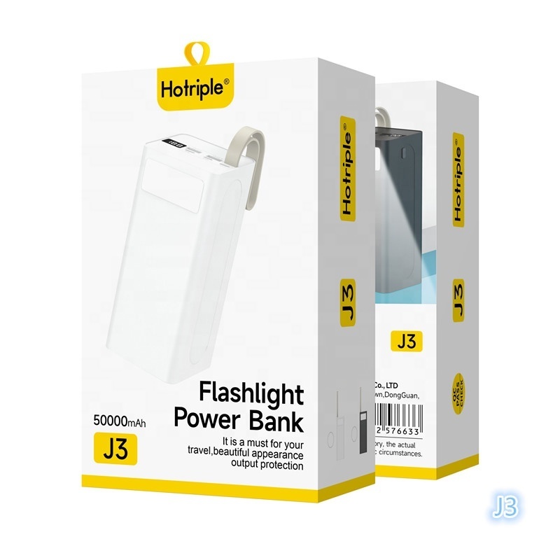 Hotriple J3 Large Capacity 50000mAh Digital Display Power Bank Fast Charging Portable Flashlight Polymer Outdoor Power Bank