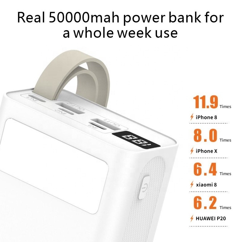 Hotriple J3 Large Capacity 50000mAh Digital Display Power Bank Fast Charging Portable Flashlight Polymer Outdoor Power Bank