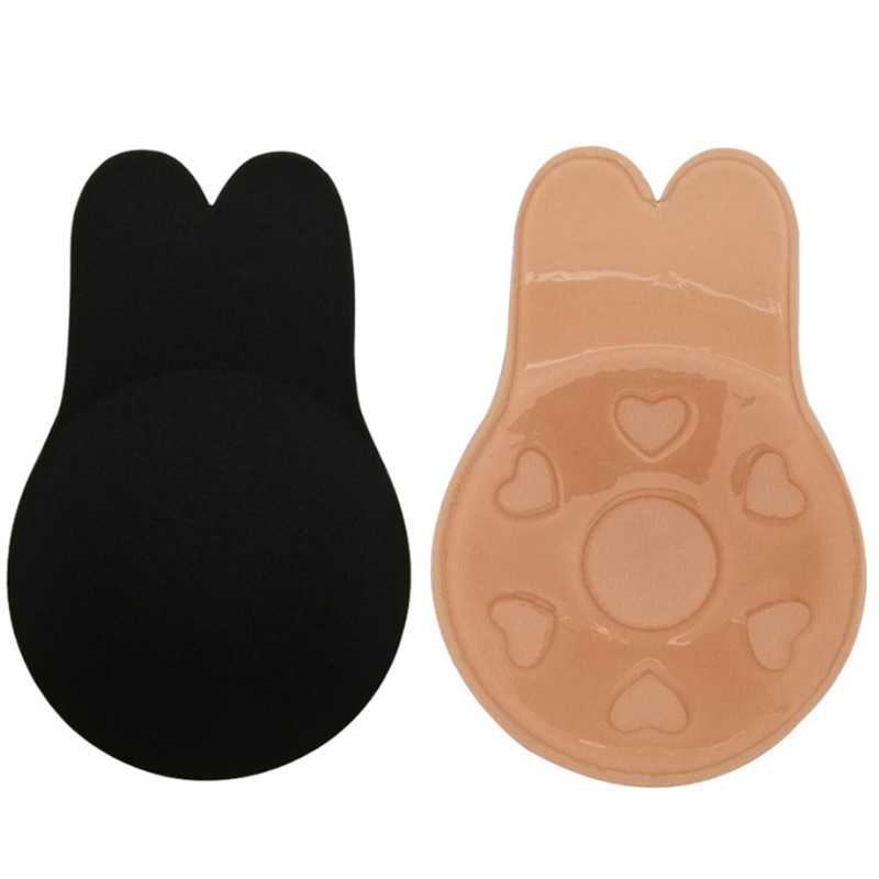 Rabbit shape Bra with strapless Push Up Black and Nude fabric Nipple Cover