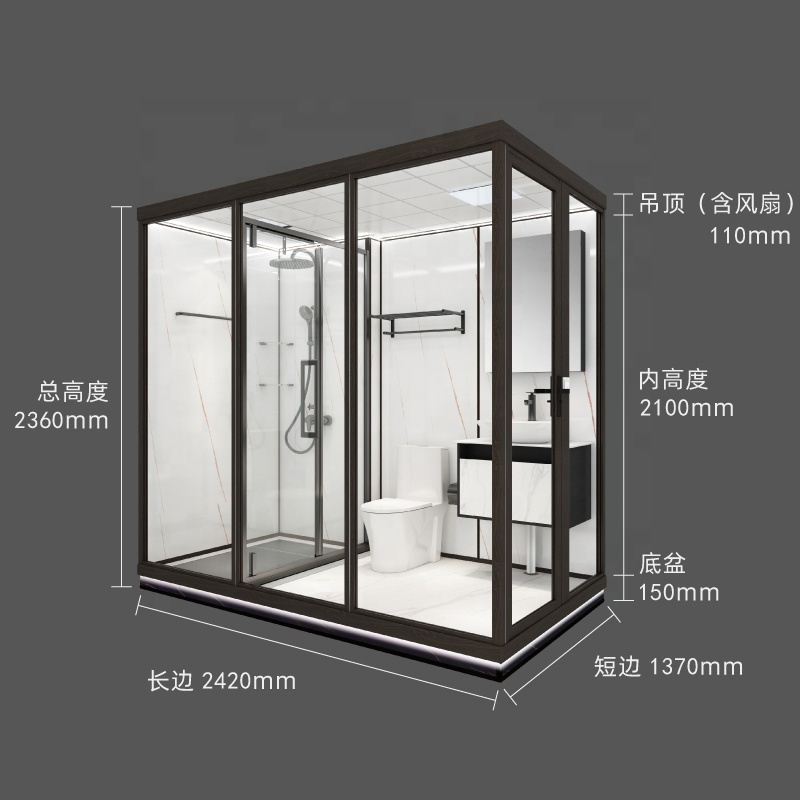 All In One Bathroom Unit Shower Prefabricated Modular Luxury Indoor Portable Complete Kit Bathroom Pod With Toilet