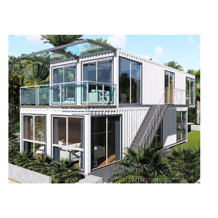 Prefabricated Corrugated Double Glass Window Building Modular Design Mobile Luxury Living Container House With Bathroom Kitchen