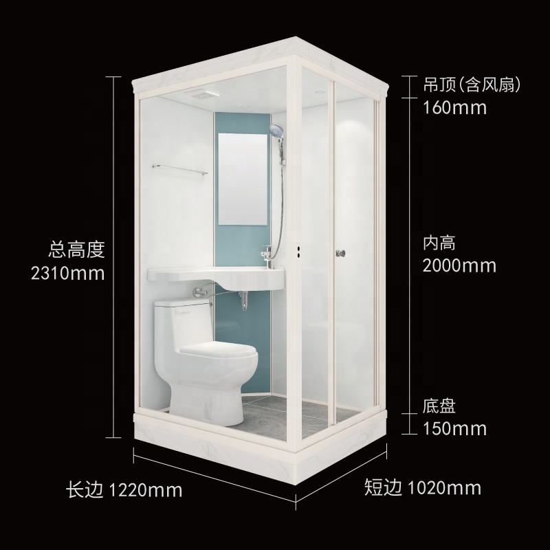 Nice Prefabricated Luxury Portable Simple Design Square Corner Integrated Shower Unit Modular Prefab Bathroom Pod With Toilet