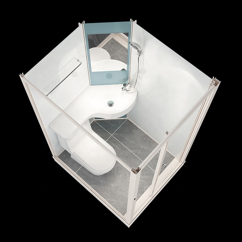 Nice Prefabricated Luxury Portable Simple Design Square Corner Integrated Shower Unit Modular Prefab Bathroom Pod With Toilet