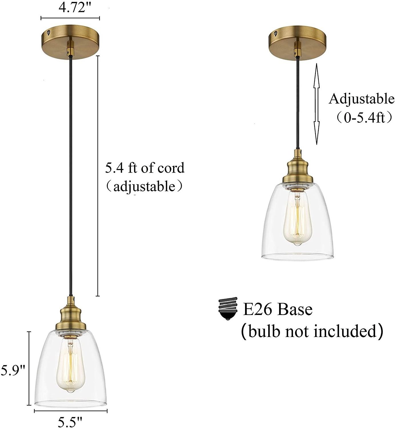 Farmhouse One-Light Ceiling Fixture Mini Pendant Lighting with Clear Glass Shade  Kitchen Lighting Fixtures for Bedroom