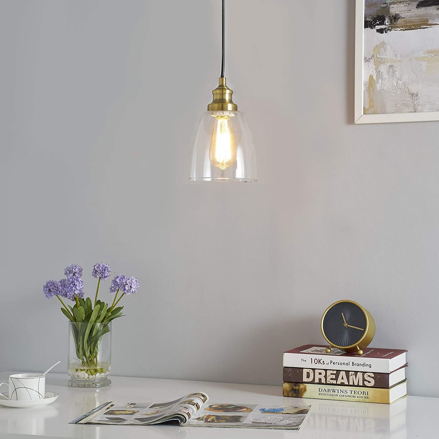 Farmhouse One-Light Ceiling Fixture Mini Pendant Lighting with Clear Glass Shade  Kitchen Lighting Fixtures for Bedroom