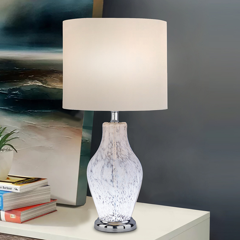 Modern White Snow pattern Glass Lampbody Fabric lamp shade bedroom bedside study living room simple table lamp indoor light