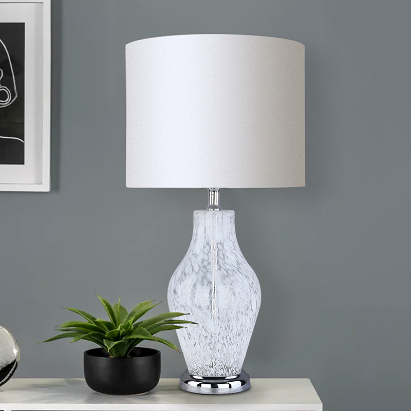 Modern White Snow pattern Glass Lampbody Fabric lamp shade bedroom bedside study living room simple table lamp indoor light