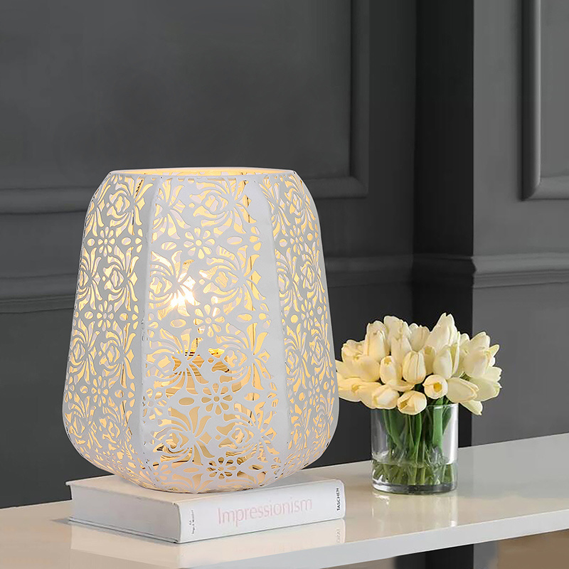 Flowers Garden Pattern Up Light Soft White Metal Table Lamp Bedside Lighting