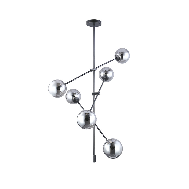 Nordic 6 Light Irregular Metal Pendant Lamp Dining Room Black Agate Glass Hanging Ceiling Lamp