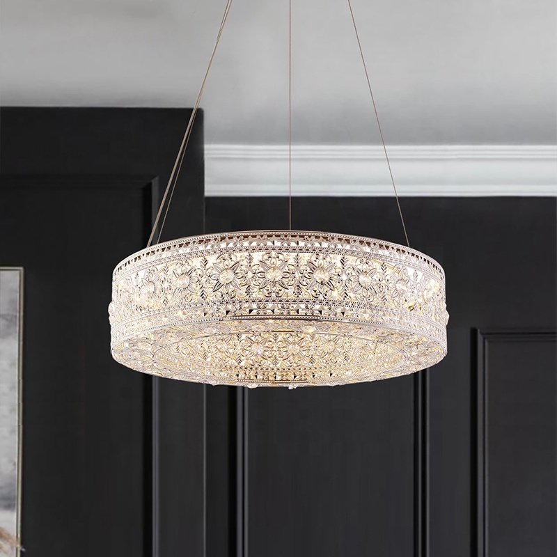 Elegant Flowers Pattern crystal lighting ceiling pendant light round ceiling light fixture led for home lamparas decorativas