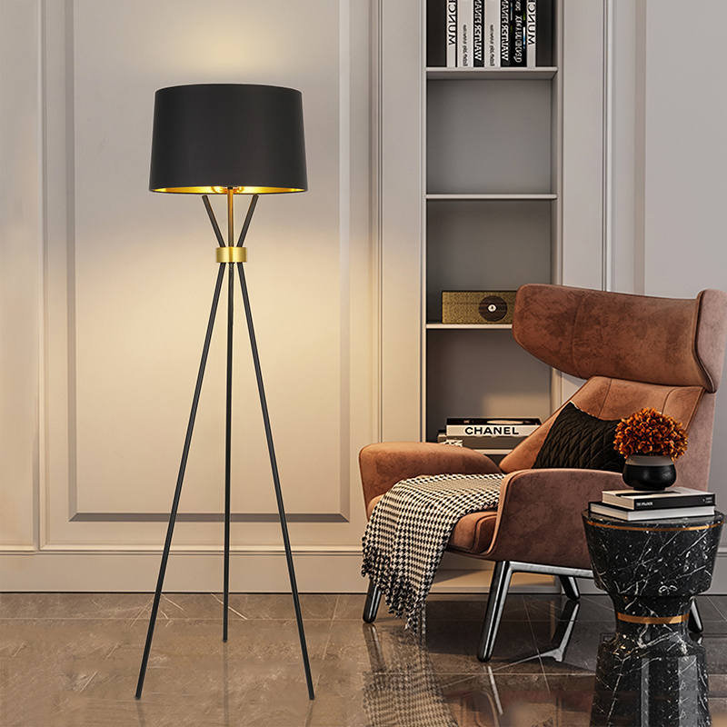 China wholesale luxury hot metal fabric black modern living room bedroom hotel tripod led standing floor lamp