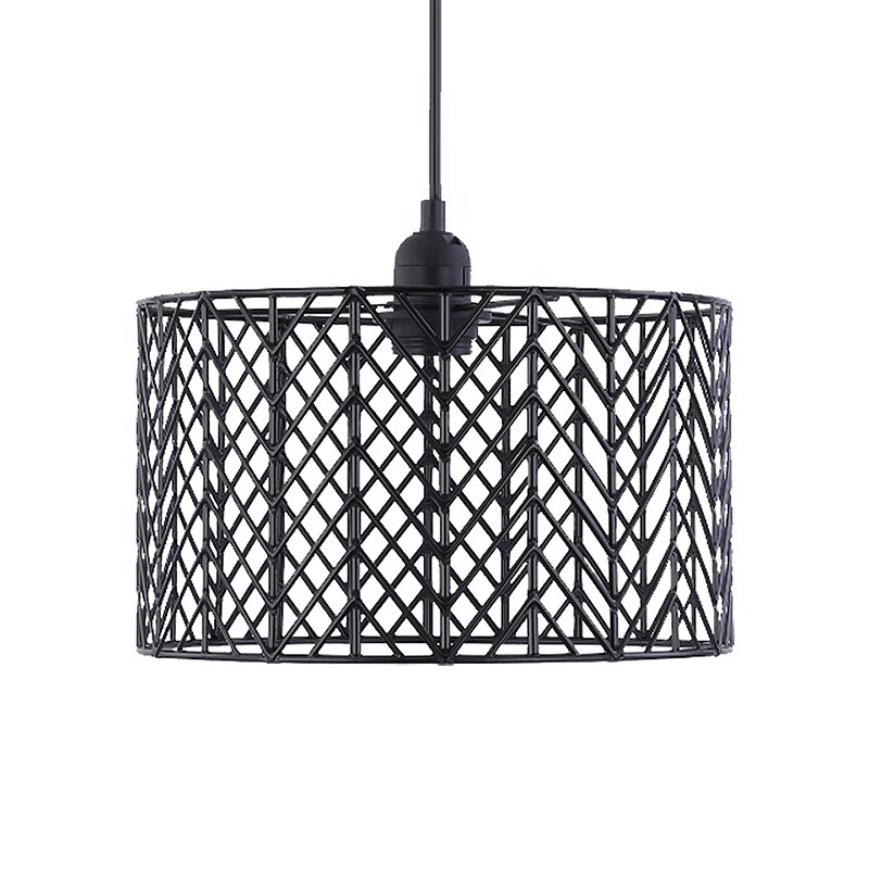 Modern simple Minimalist kitchen lighting fixtures Industrial metal black drum lampshade pendant light indoor light