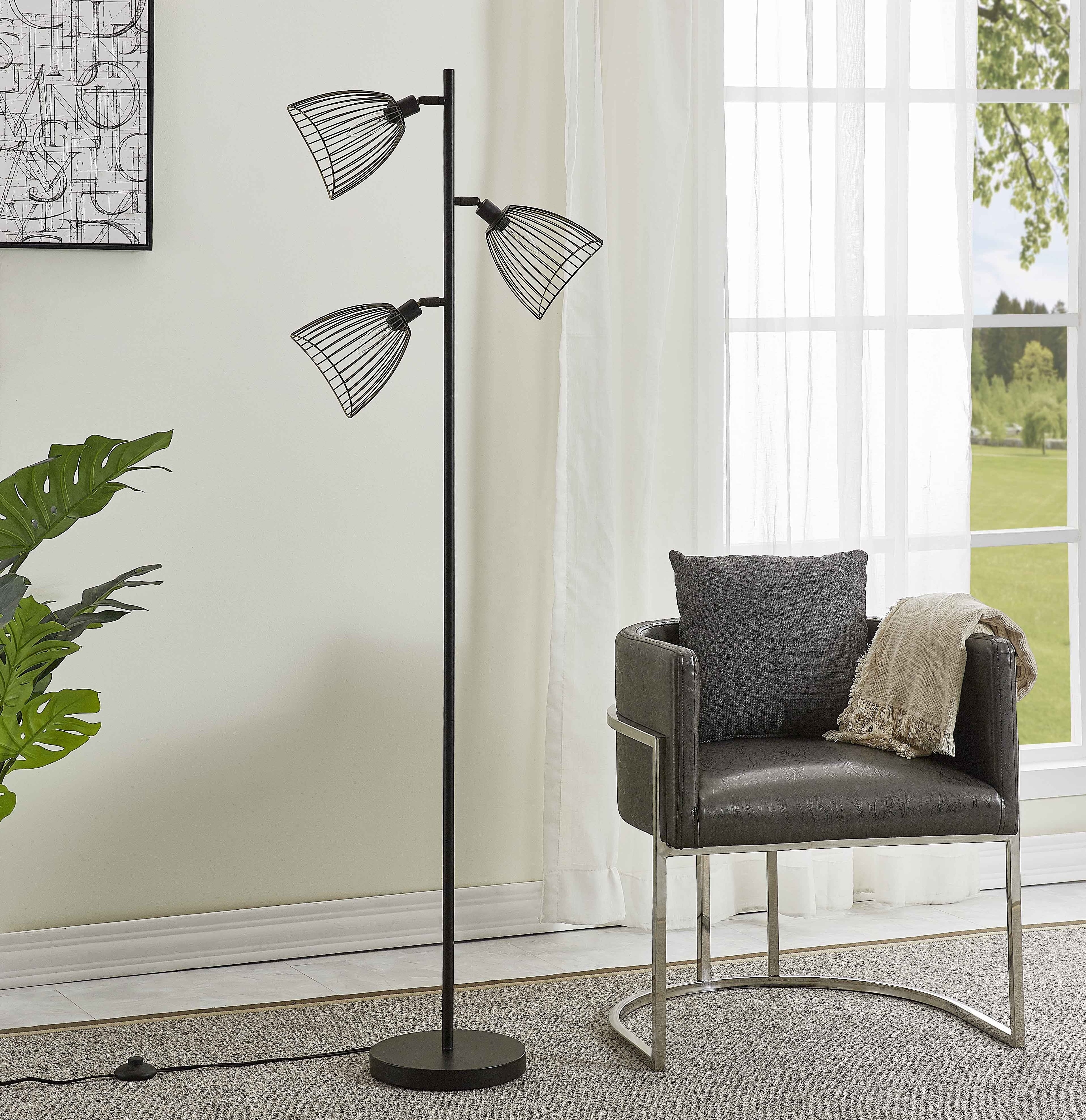 Modern Floor Lamp Nordic Bright Lighting Tall Stand Up Lamp Rustic Industrial Black Cage Tree Lights